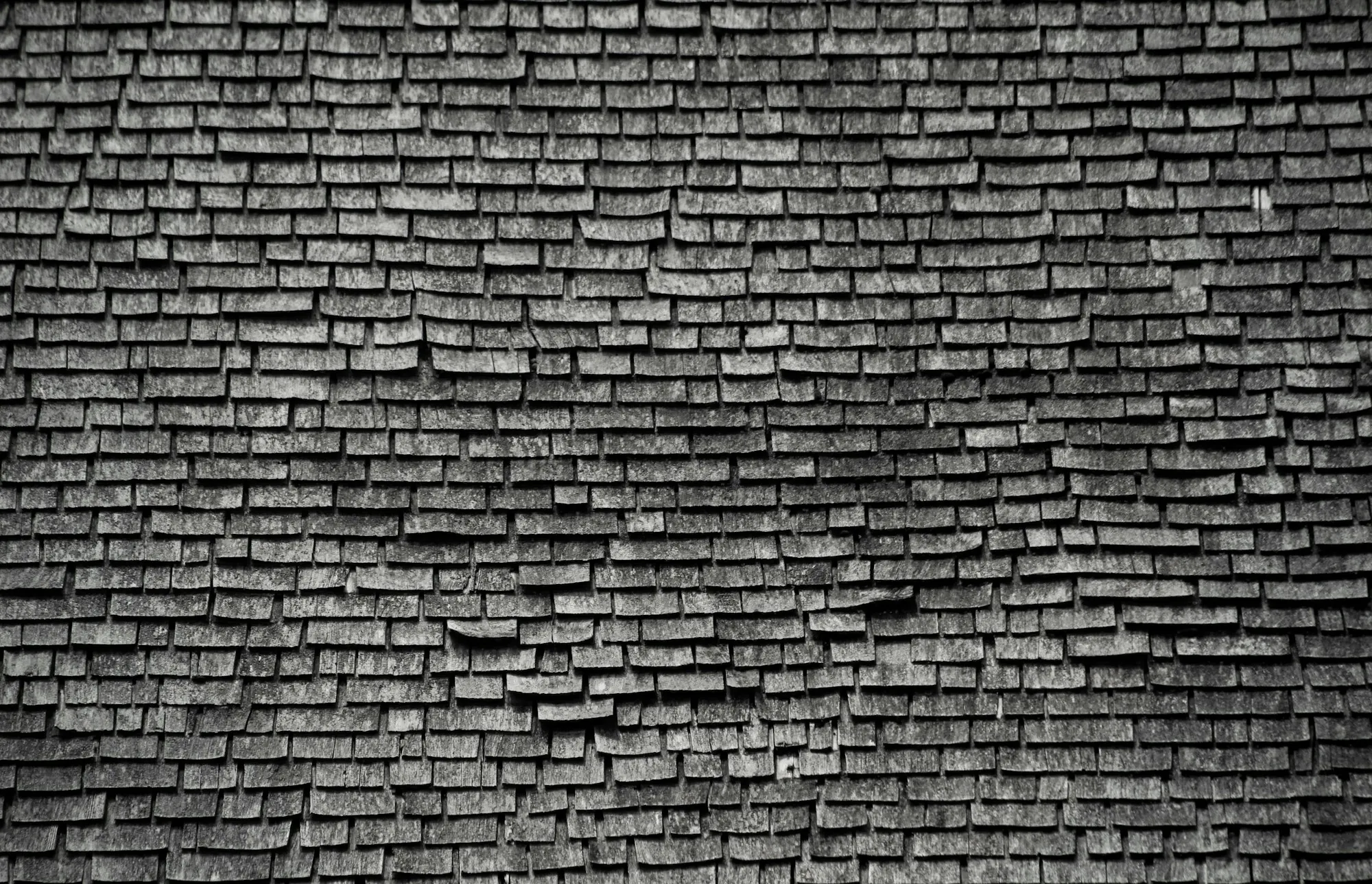 Weathered dark shingle roof texture filling the frame